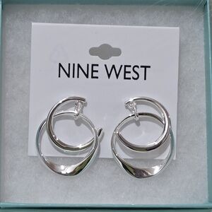 Nine West Shiny Silver Double Hoop Earrings